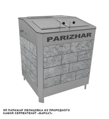 Фото Электрическая паротермальная печь 24 кВт/380 ПАРиЖАР облицовка серпентенит "бархат" в магазине Woodson