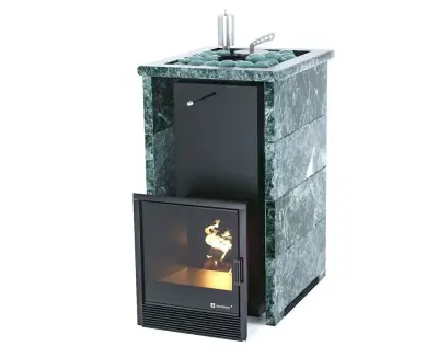 Фото Печь для русской бани Сочи в трёхстороннем кожухе (змеевик) с открытым верхом в магазине Woodson