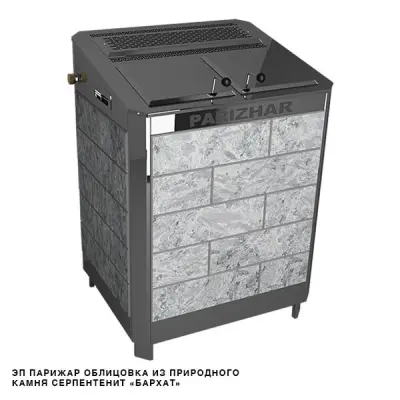Фото Электрическая паротермальная печь 12 кВт/380 ПАРиЖАР облицовка  серпентенит "бархат" в магазине Woodson