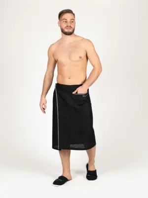 Килт мужской Woodson, чёрный лён с серой полосой (50-52)