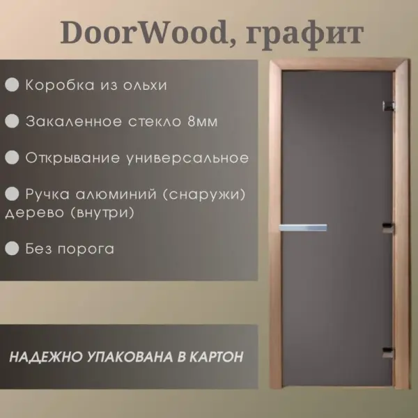 Дверь DoorWood "Графит матовое" 1900*700 (Ольха 3п, 8мм)