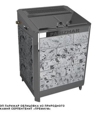 Фото Электропечь 10 кВт/380 ПАРиЖАР (с парогенератором) облицовка серпентенит "премиум" в магазине Woodson