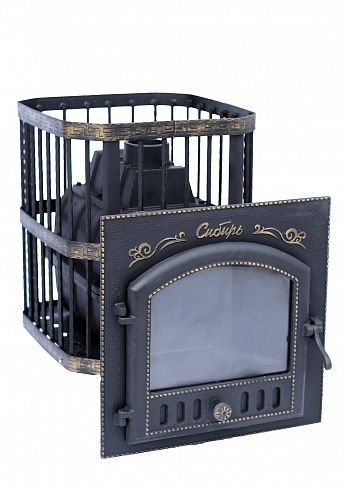 Фото Печь банная чугунная "Сибирь-24". Каминная дверца "Сибирь" 545х545 (Сетка) в магазине Woodson