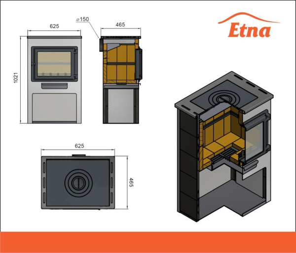 Фото Камин ЭТНА (Панорама) с плитой и т/о "Бежевый" Ø150мм в магазине Woodson Фото Камин ЭТНА (Панорама) с плитой и т/о "Бежевый" Ø150мм в магазине Woodson