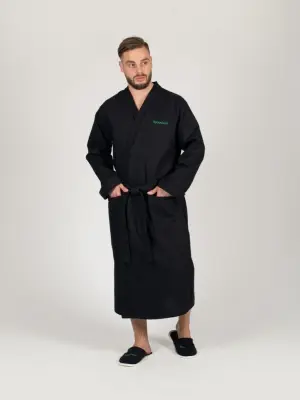 Халат Woodson, вафельный с планкой, р.50-52, чёрный